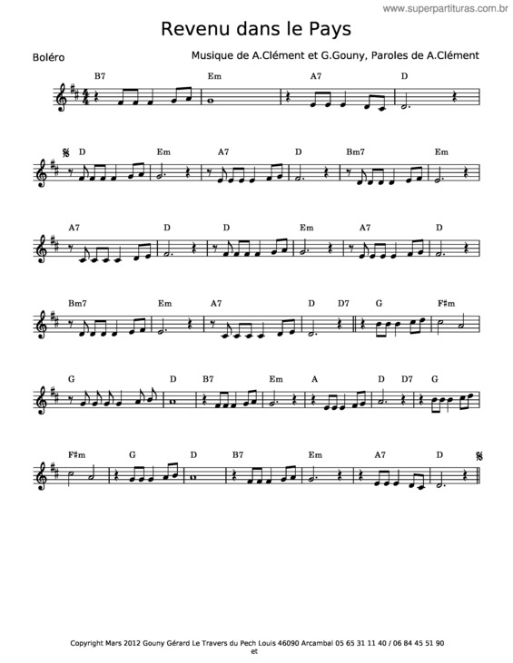 Partitura da música Revenu Dans Le Pays – A. Clément;G. Gouny