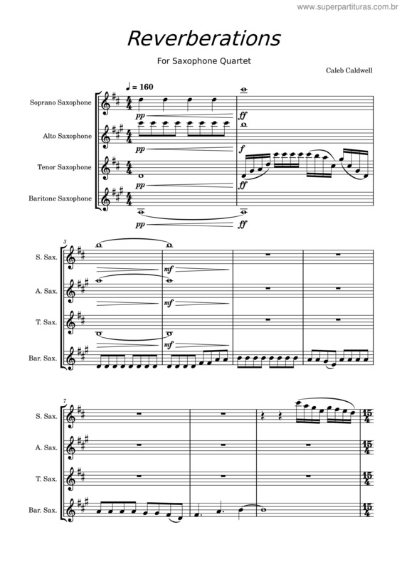Partitura da música Reverberations For Saxophone Quartet – Caleb Caldwell
