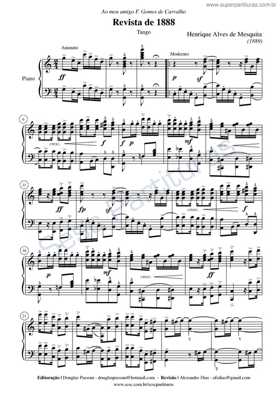 Partitura da música Revista de 1888