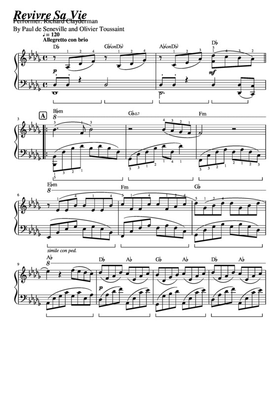 Partitura da música Revivre Sa Vie