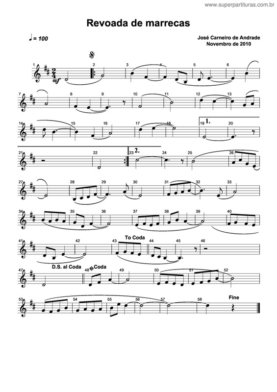 Partitura da música Revoada De Marrecas
