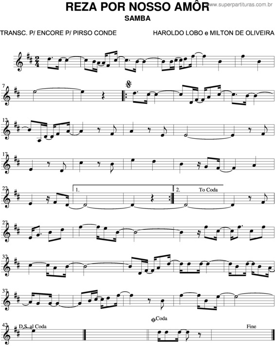 Partitura da música Reza Por Nosso Amôr