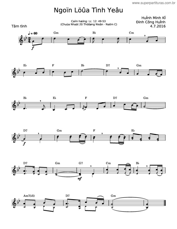 Partitura da música Rgon Lua Tinh Yêu – Hujnh Minh Ki