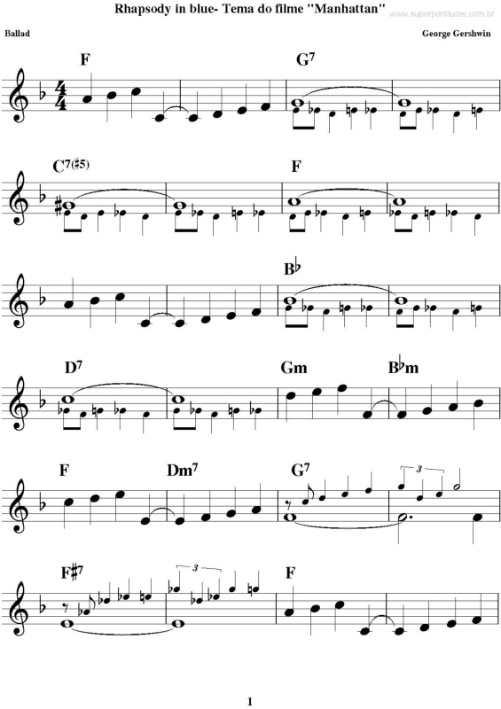 Partitura da música Rhapsody In Blue (Manhattan)