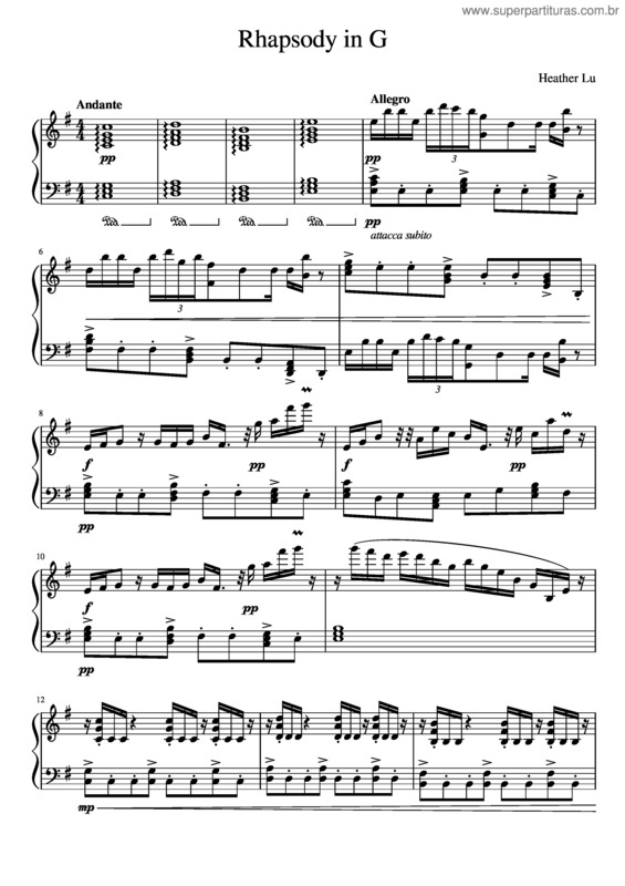 Partitura da música Rhapsody In G