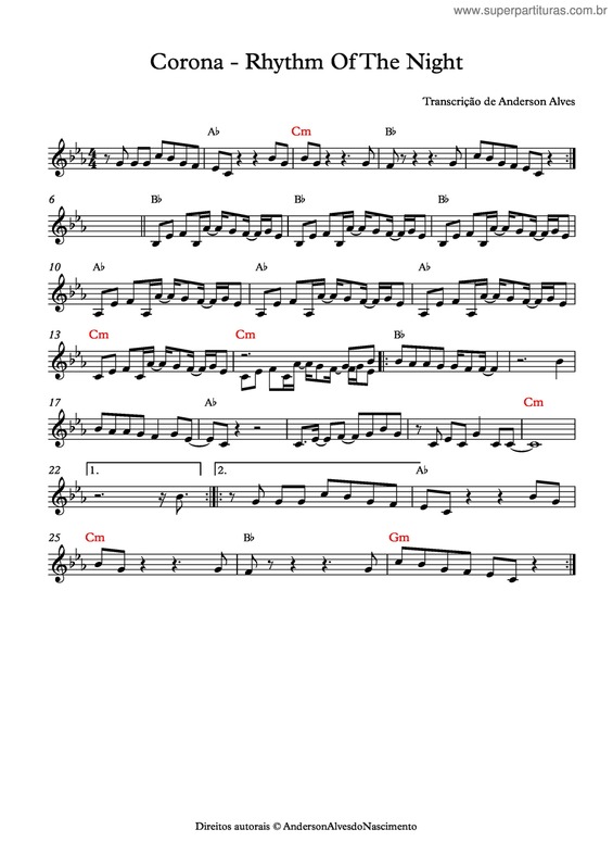 Partitura da música Rhythm Of The Night