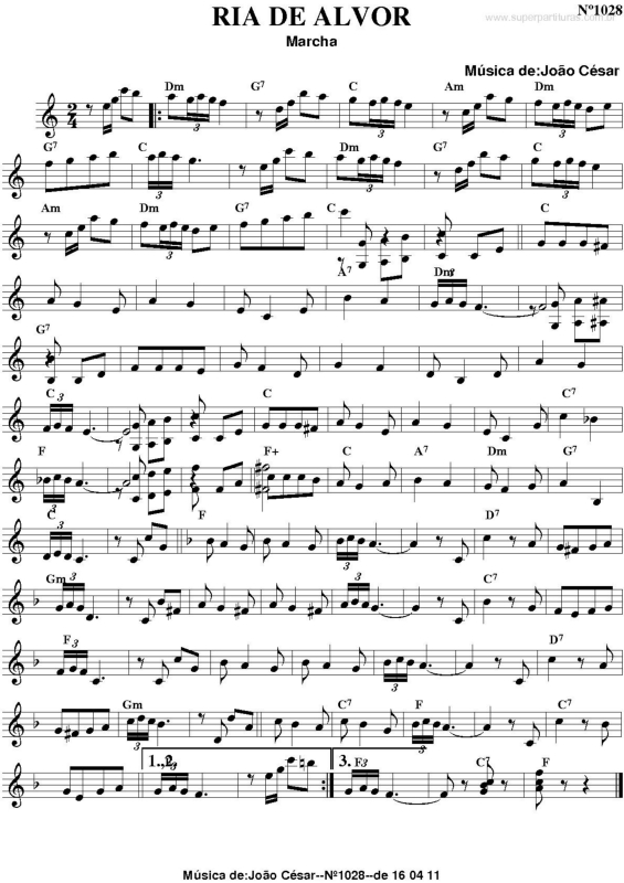 Partitura da música Ria de Alvor