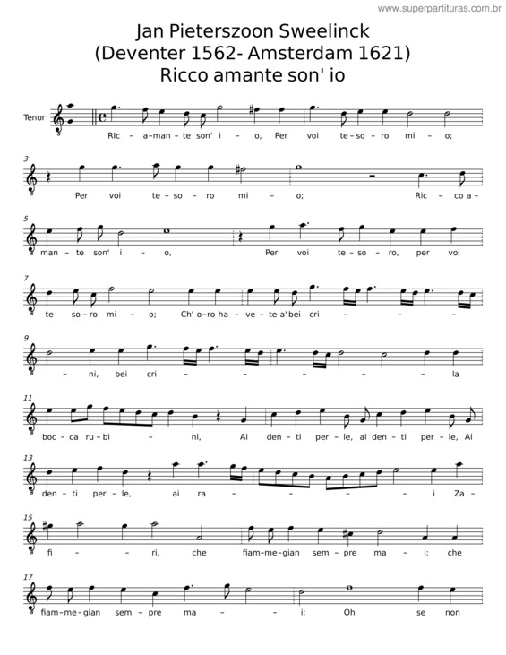 Partitura da música Ricco Amante Son` Io – Jan Pieterszoon Sweelinck v.2