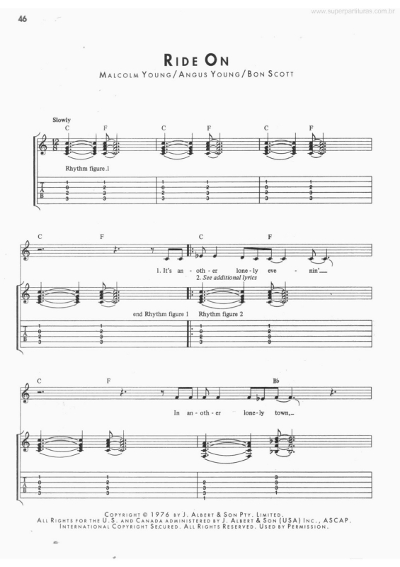 Partitura da música Ride On