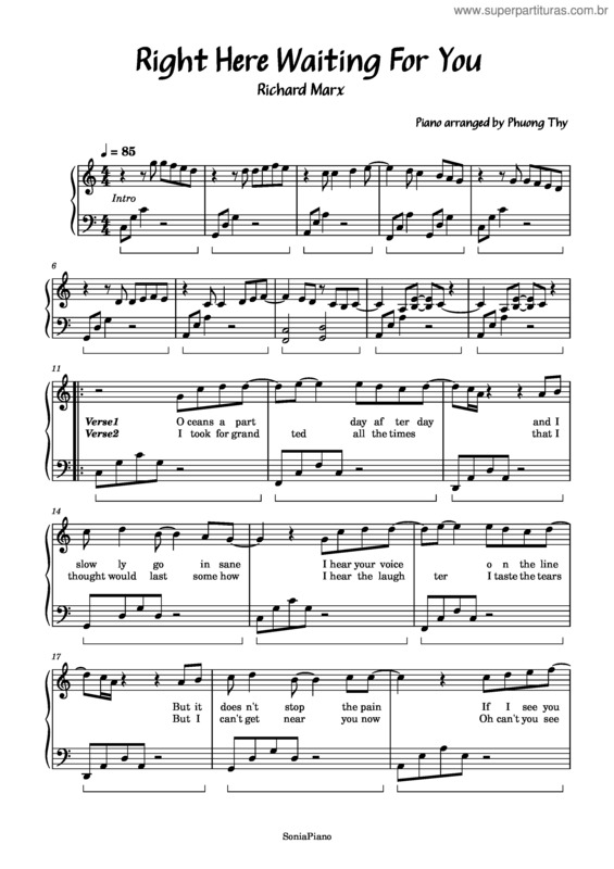 Partitura da música Right Here Waiting – Richard Marx Right Here Waiting For You