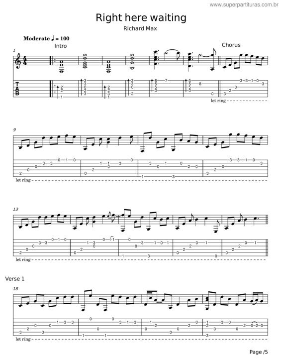 Partitura da música Right Here Waiting – Richard Max