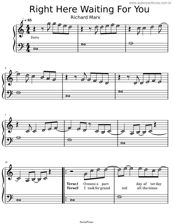 Partitura da música Right Here Waiting For You – Richard Marx v.3