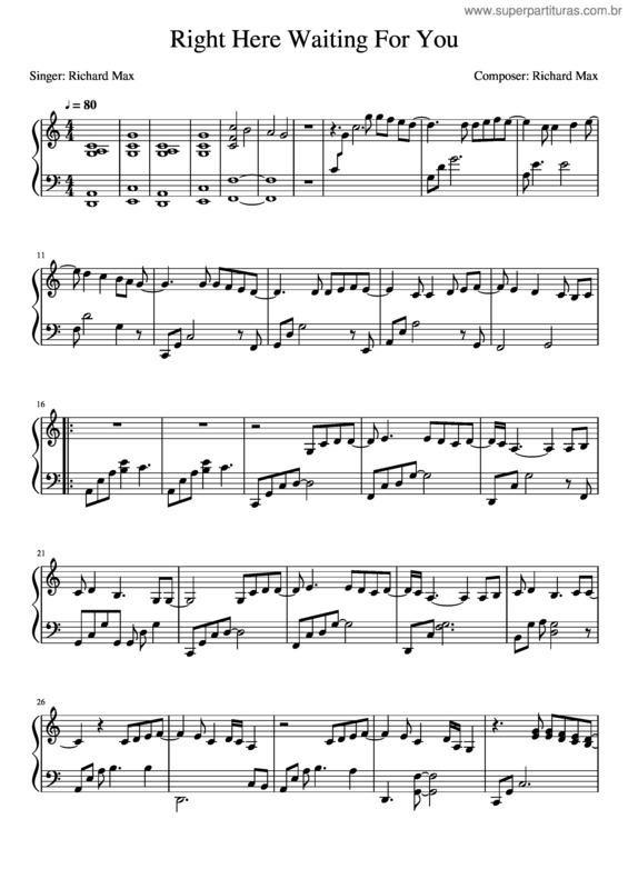 Partitura da música Right Here Waiting For You – Richard Marx