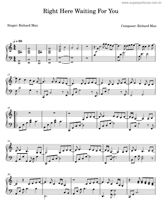 Partitura da música Right Here Waiting For You – Richard Max