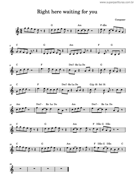 Partitura da música Right Here Waiting For You
