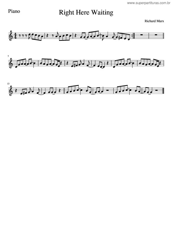 Partitura da música Right Here Waiting Piano