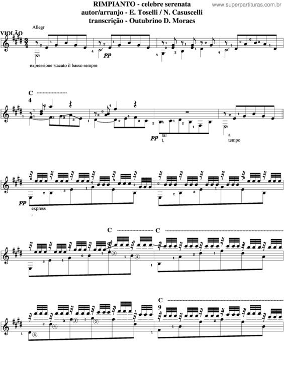 Partitura da música Rimpianto v.2