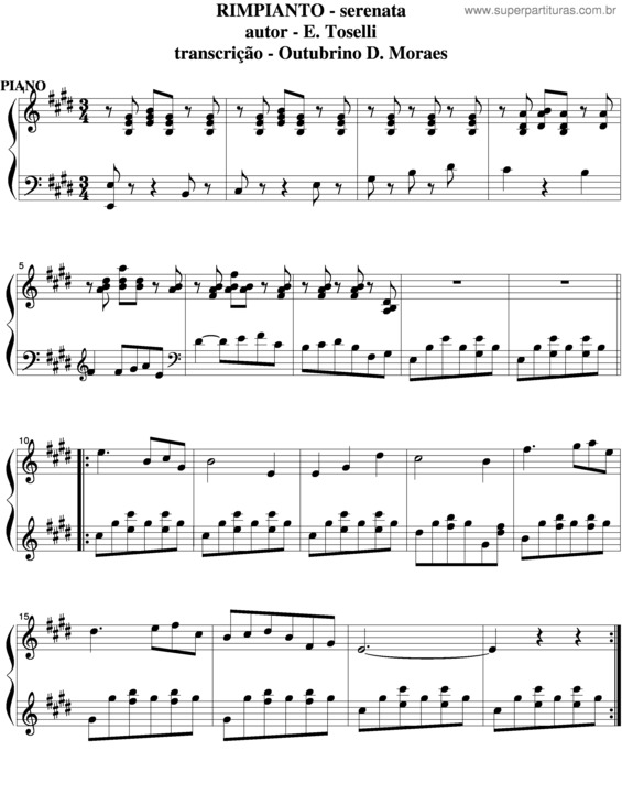 Partitura da música Rimpianto