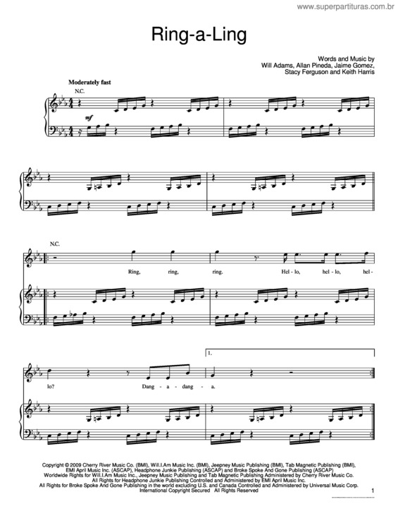 Partitura da música Ring-a-Ling