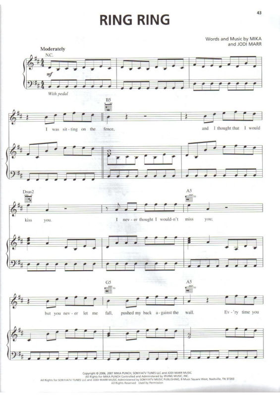 Partitura da música Ring Ring