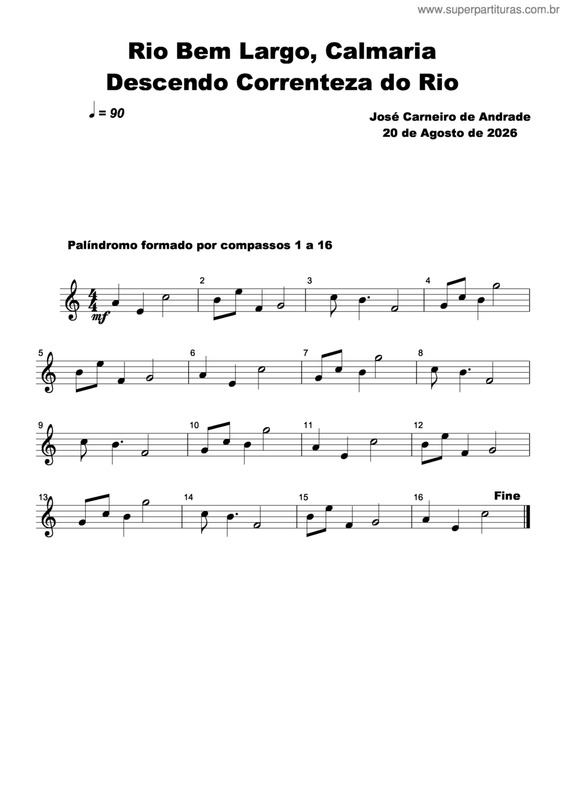 Partitura da música Rio Bem Largo, Calmaria