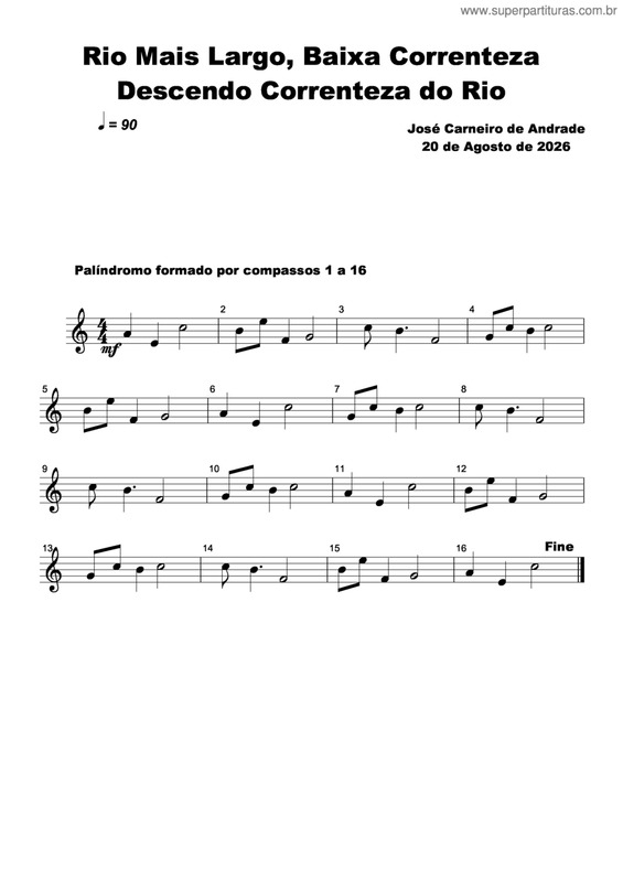 Partitura da música Rio Mais Largo, Baixa Correnteza