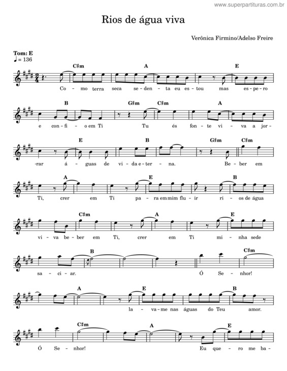 Partitura da música Rios De Água Viva – Verônica Firmino