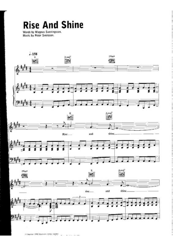 Partitura da música Rise and Shine