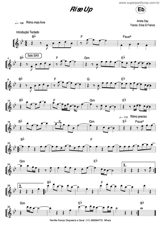 Partitura da música Rise Up v.2