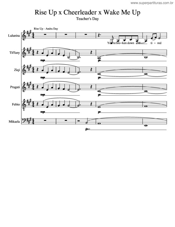Partitura da música Rise Up X Cheerleader X Wake Me Up