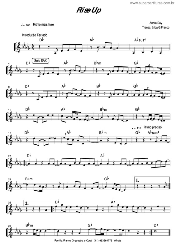 Partitura da música Rise Up