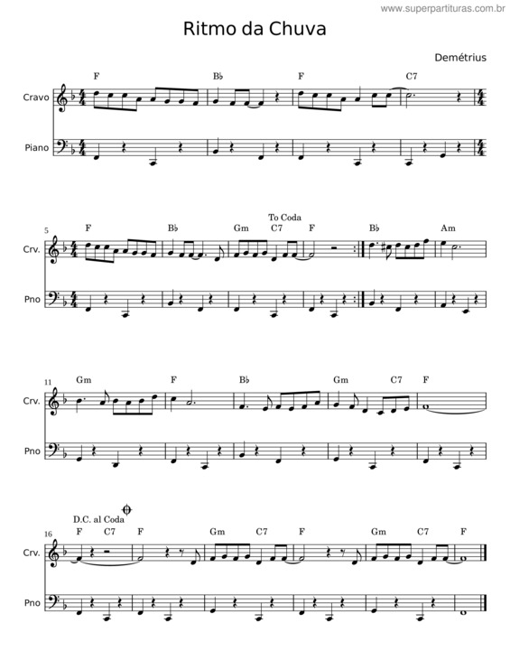 Partitura da música Ritmo Da Chuva – Demétrius v.2