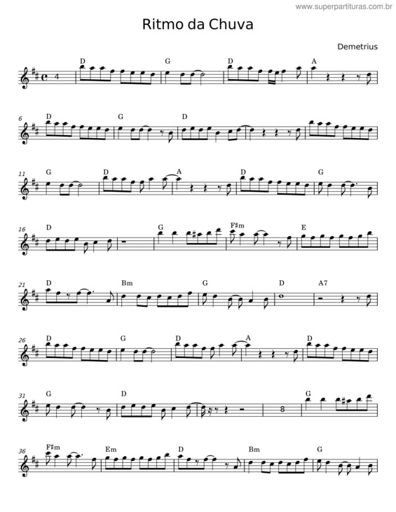 Partitura da música Ritmo Da Chuva – Demetrius