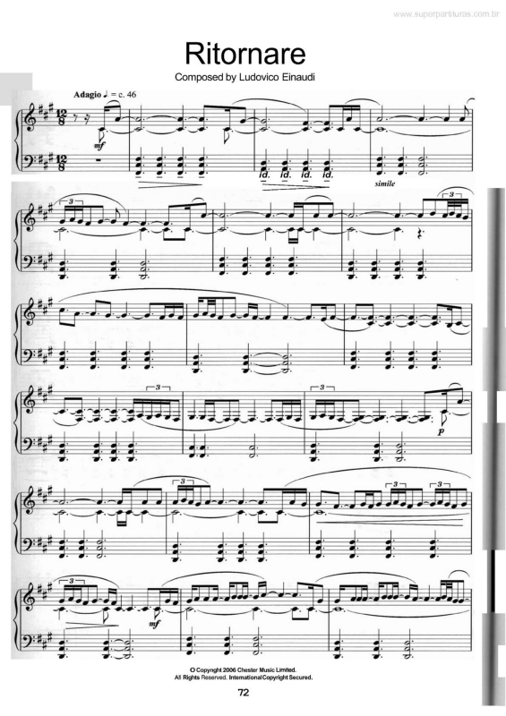 Partitura da música Ritornare