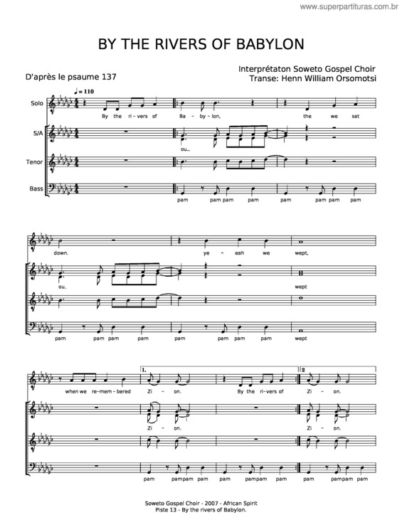 Partitura da música Rivers Of Babylon – Jamaican Folk Song