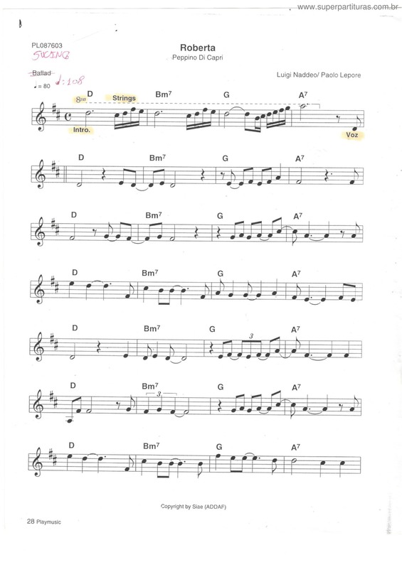 Partitura da música Roberta Pág.1