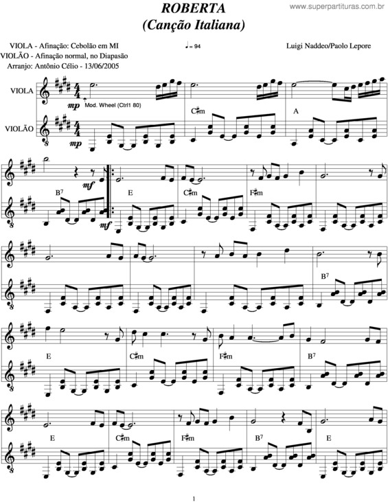 Partitura da música Roberta v.4