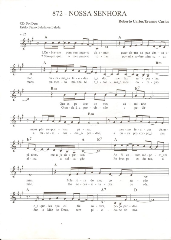 Partitura da música Roberto Carlos - Nossa Senhora
