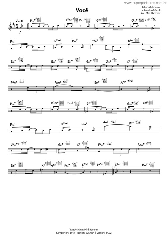 Partitura da música Roberto Menescal – Você