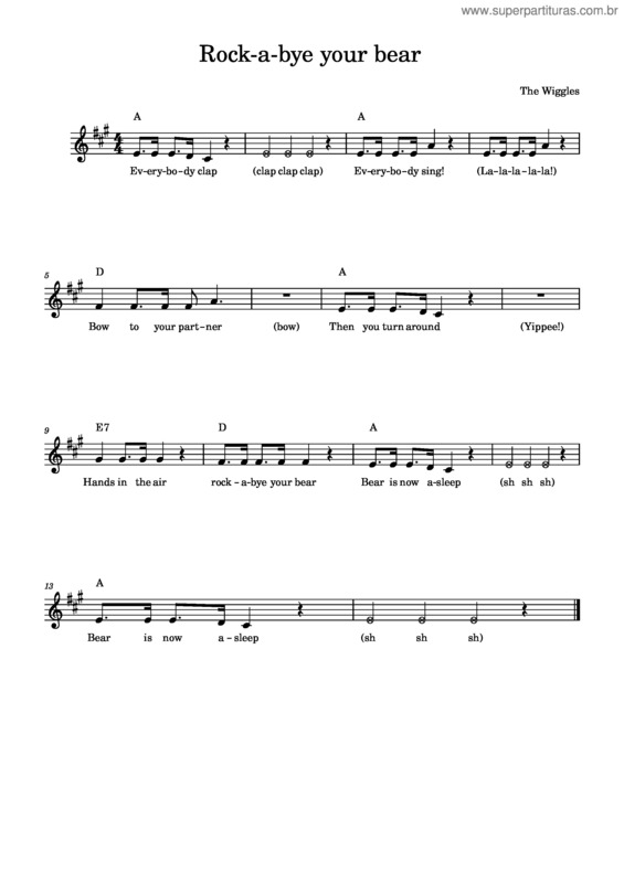 Partitura da música Rock – A – Bye Your Bear – The Wiggles Rock–A–Bye Your Bear