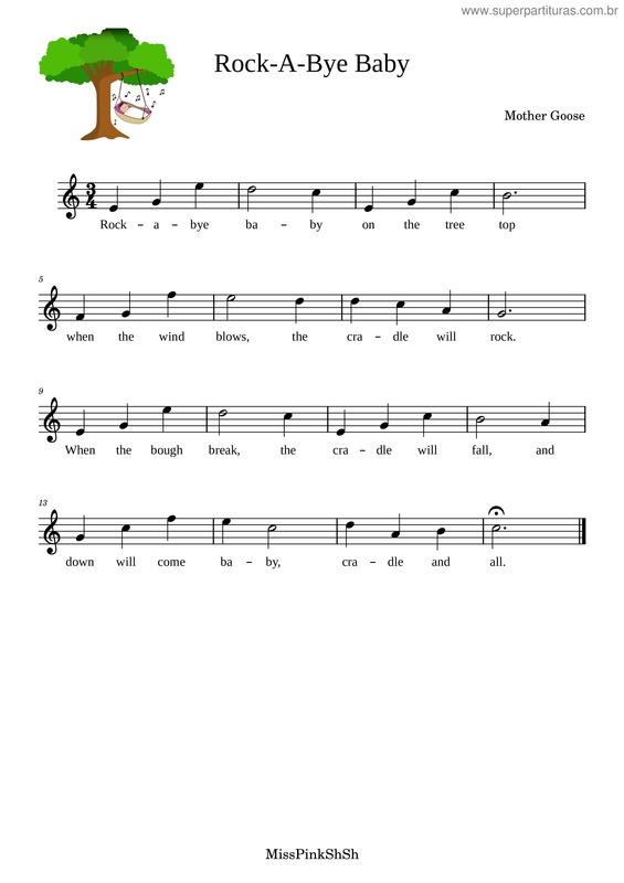 Partitura da música Rock–A–Bye Baby. – Old Tune Rock–A–Bye Baby