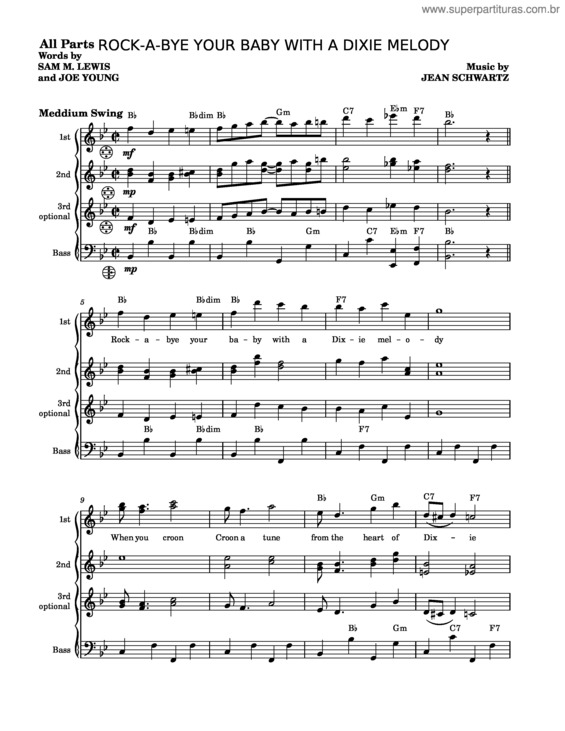 Partitura da música Rock–A–Bye Your Baby With A Dixie Melody – Lewis, Young, Schwartz
