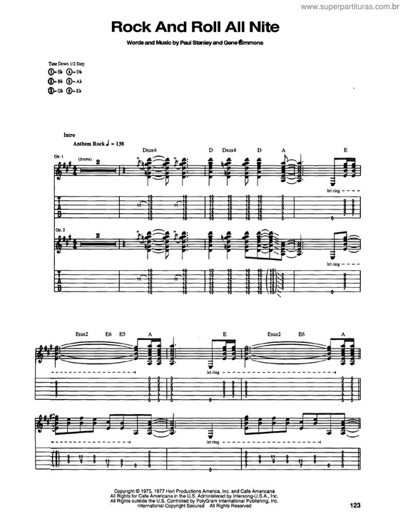 Partitura da música Rock and roll all nite