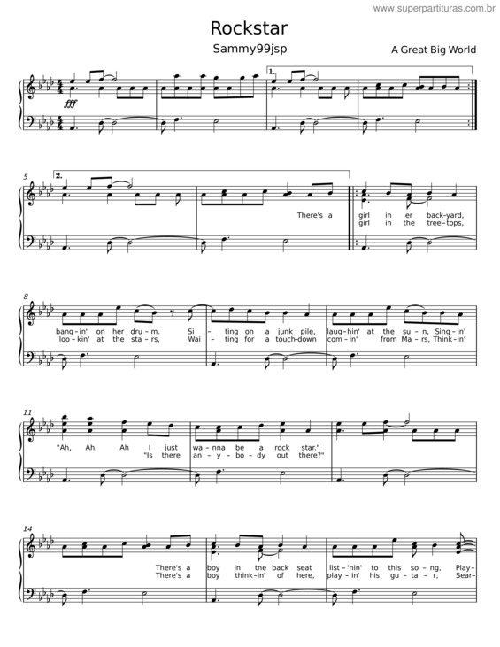Partitura da música Rockstar – A Great Big World v.2
