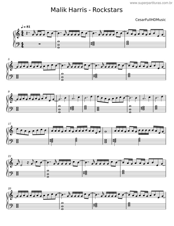 Partitura da música Rockstars – Malik Harris