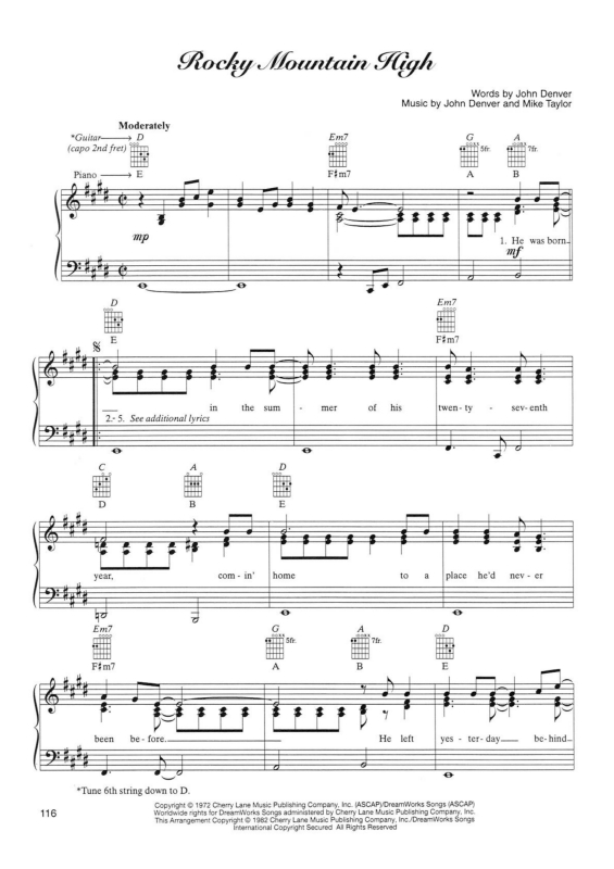 Partitura da música Rocky Mountain High