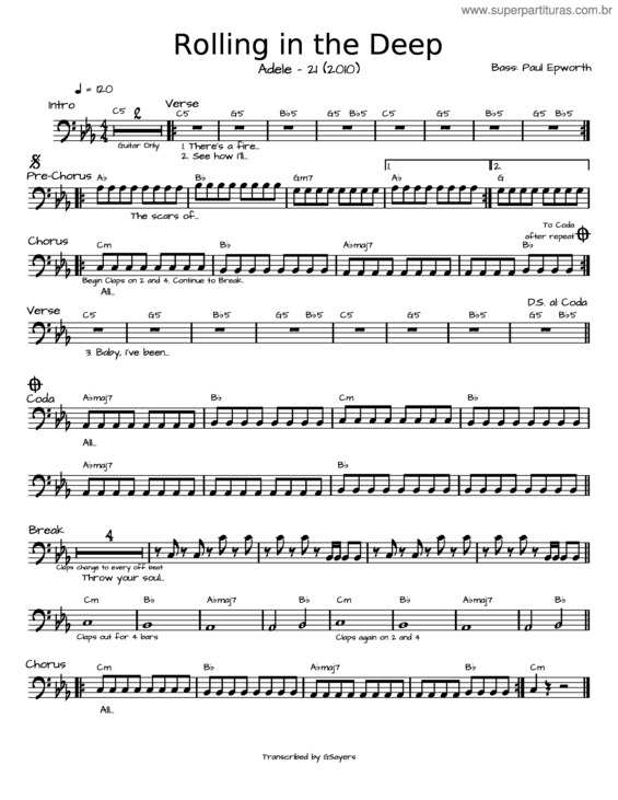 Partitura da música Rolling In The Deep – Adele – Bass