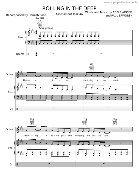 Partitura da música Rolling In The Deep – Adele Adkins;Paul Epworth