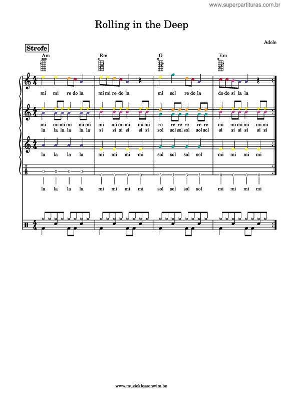 Partitura da música Rolling In The Deep – Adele Rolling In The Deep  Adele – Orff – Educational