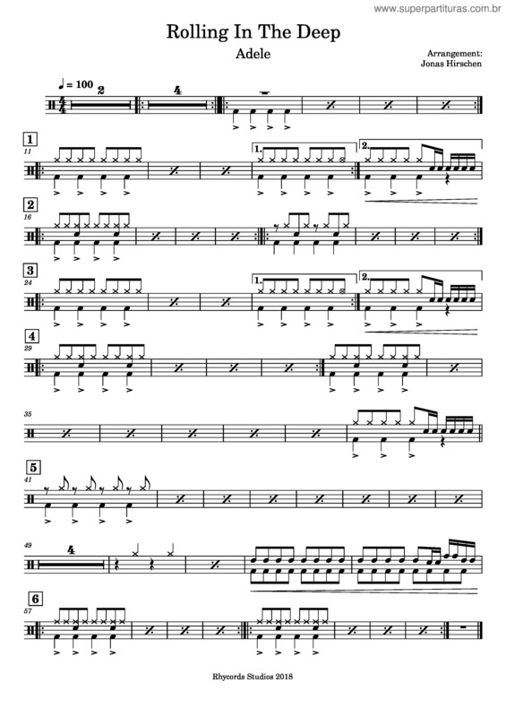 Partitura da música Rolling In The Deep – Adele Rolling In The Deep–Batterie